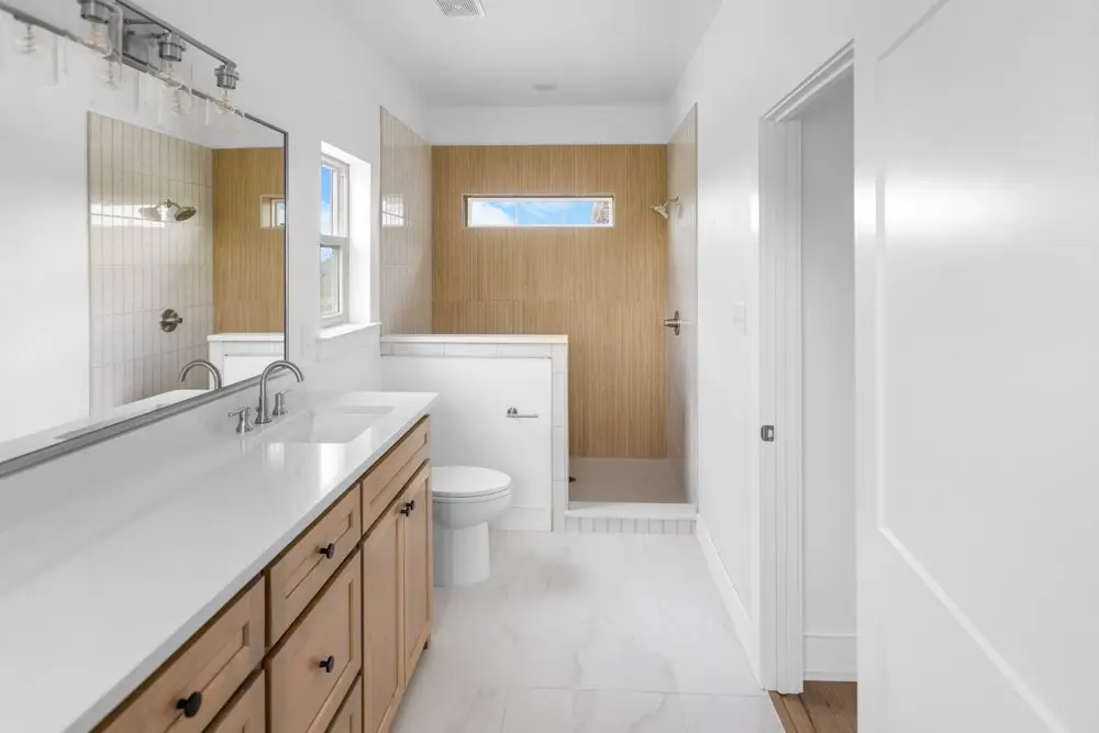Bathroom vanity against shiplap paneling, The Dahl House, a custom home in Sherman, Texas