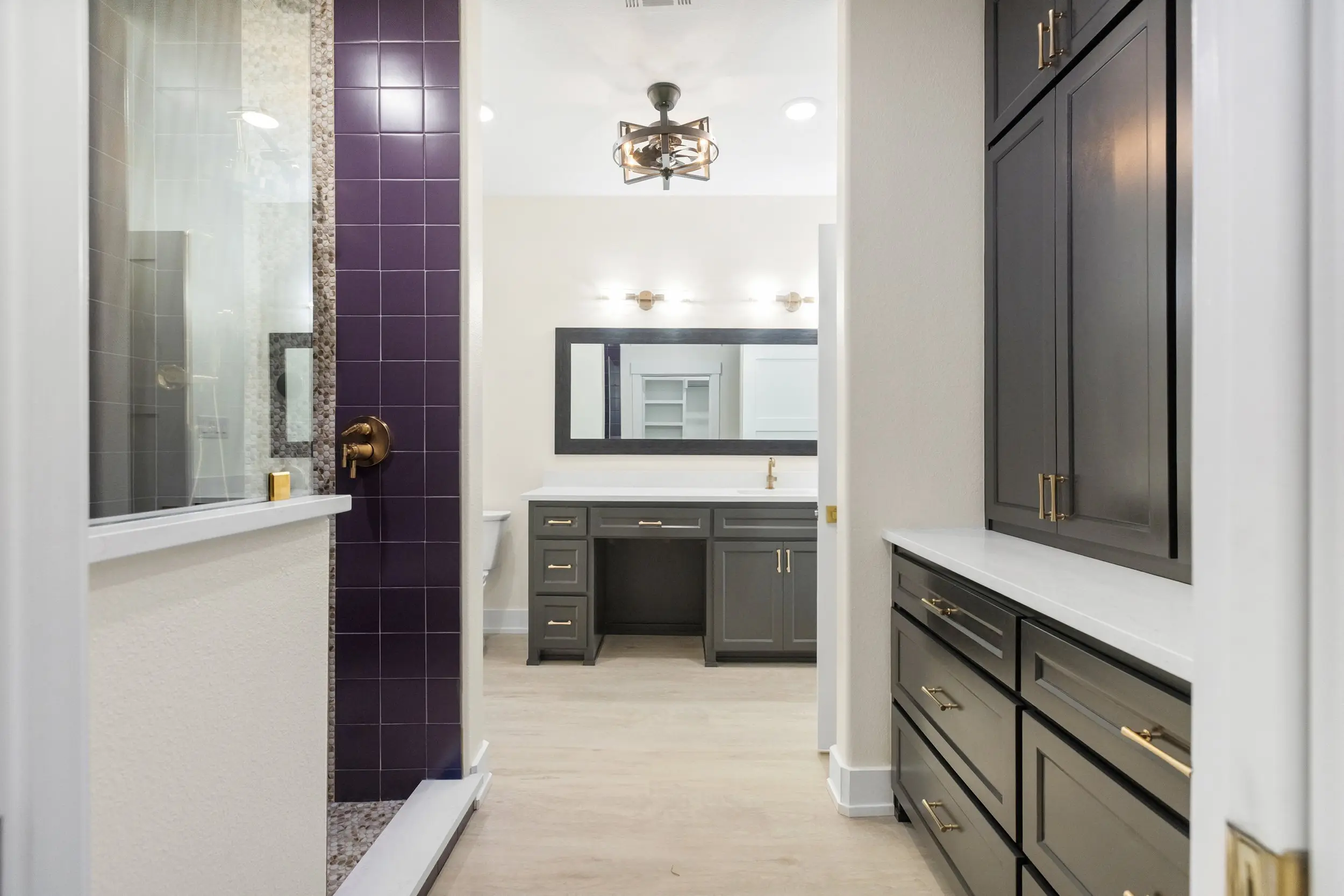 Primary bathroom vanity with a makeup desk, The Lugo House, a custom home in Sherman, Texas